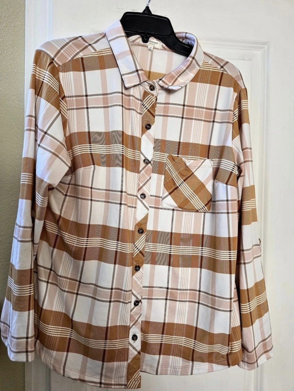 Comment Plus Plaid Button Down Shirt Brown & Pink Size 1X Like New
